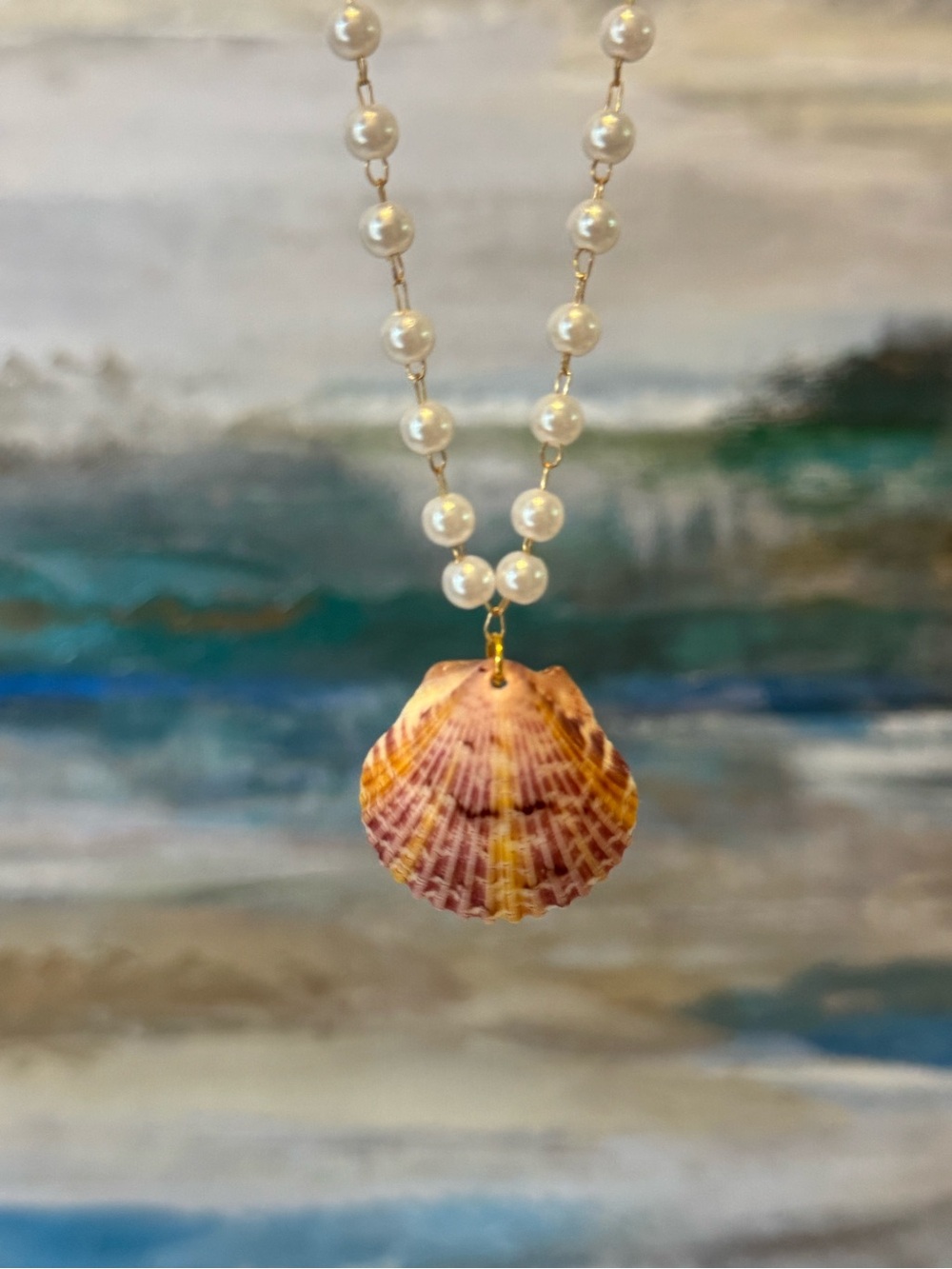 Pearl Necklace With Seashell Pendant
